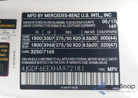 2017 Mercedes-Benz Gls 450 4Matic из США, поврежденный, VIN 4JGDF6EEXHA972181